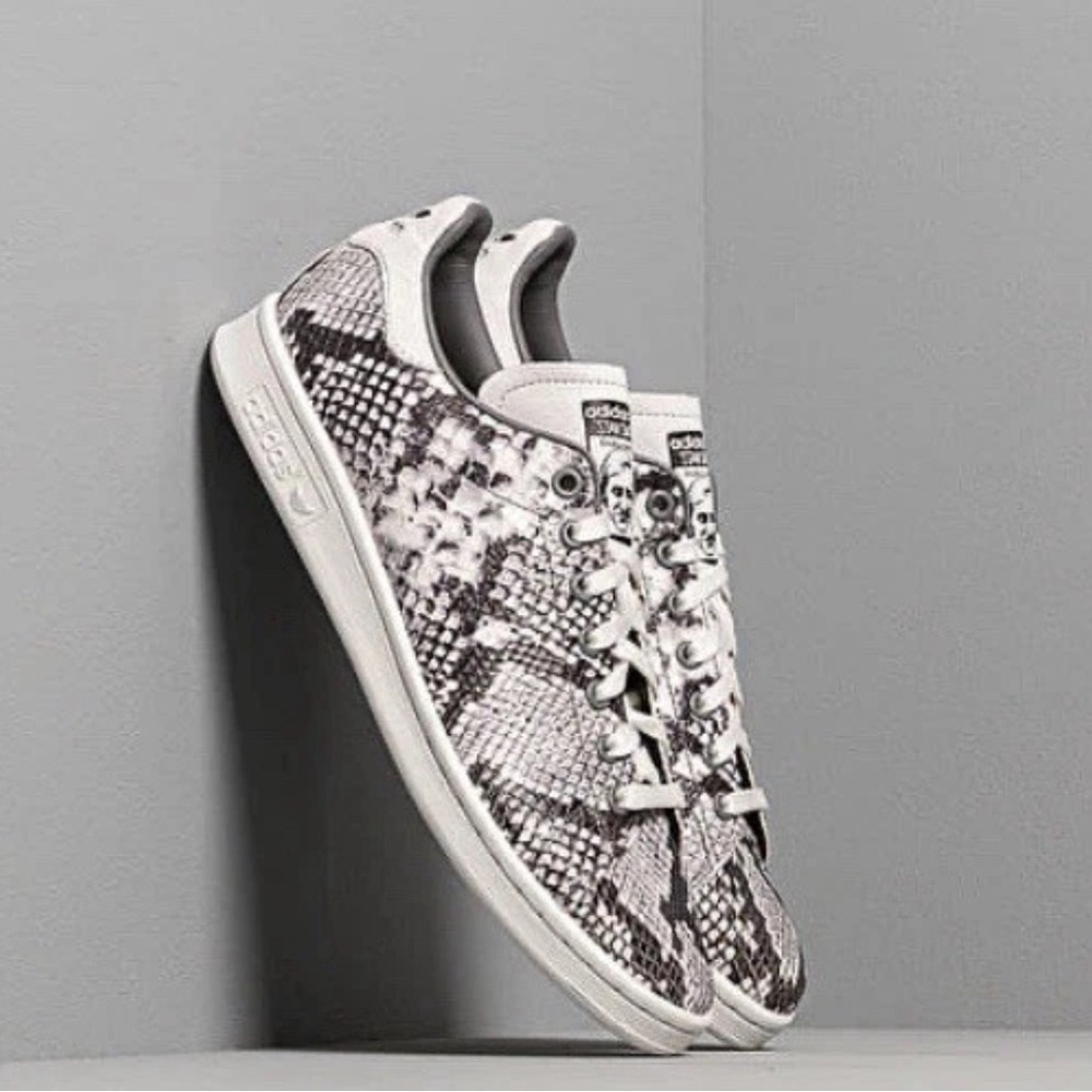 Adidas Women’s Stan Smith Snake Print Sneakers in White and Black